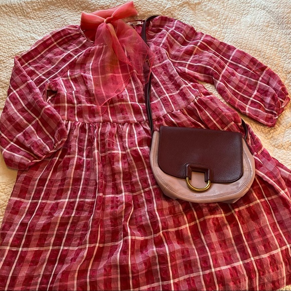 Madewell Pink Plaid Shirred Babydoll Minidress - Picture 2 of 11